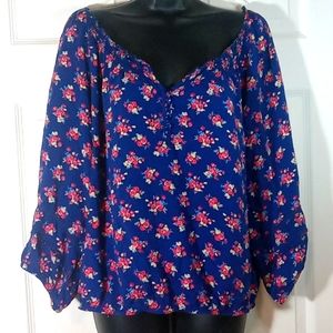 Arizona Jeans Co Royal Blue floral Boho tops size XL